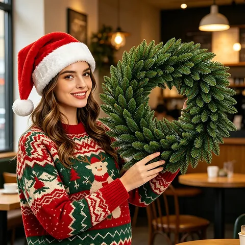 Christmas Wreath Artificial Pine Needles Red Berries Pine Cones Door Hanging Xmas Garland Indoor Home Festival Decoration