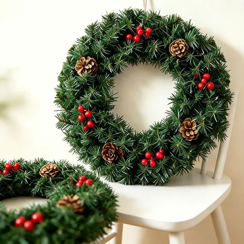 Artificial Christmas Wreath For Front Door Pinecone Red Berry Green Pine Wreath For Hotel Mall Christmas Holiday Home Decor