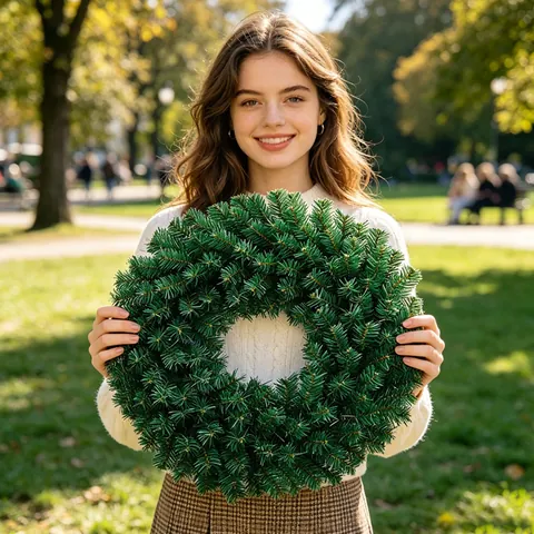 Guirnalda de Navidad Verde Artificial Agujas de Pino de Simulación para Decoración de Ventanas de Hogar y Centro Comercial Adorno Festivo