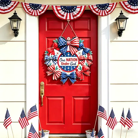 Independence Day Wooden Hanging Sign Patriotic Door Decoration 4th Of July Red White Blue Stars Stripes Gnomes Eagle Wood Plaque Festive Ornament