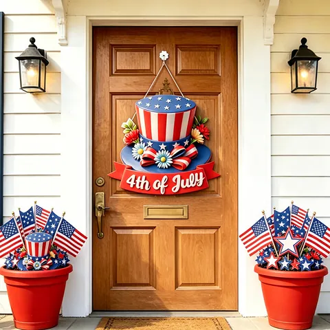 Independence Day Wooden Hanging Sign Patriotic Door Decoration 4th Of July Red White Blue Stars Stripes Gnomes Eagle Wood Plaque Festive Ornament