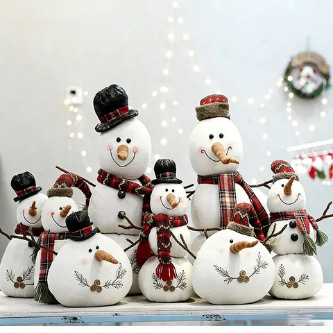 Feestelijke Kerst Sneeuwpop Pluche Figuur Met Geruite Sjaal Takarmen Voor Vakantie Huis Winkel Hotel Etalage Decoratie