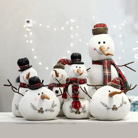 Feestelijke Kerst Sneeuwpop Pluche Figuur Met Geruite Sjaal Takarmen Voor Vakantie Huis Winkel Hotel Etalage Decoratie