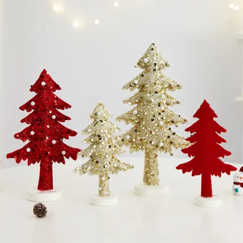 Sequin Non-Woven 3D Christmas Tree Tabletop Decoration With Artificial Pearls For Mall Hotel Home Christmas Party Decor