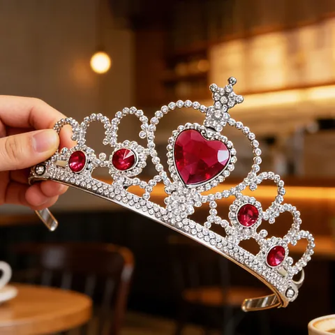 Princess Fairy Rhinestone Heart Crown And Magic Scepter Set For Children Party Costume Dress Up Plastic Headwear Accessories