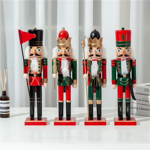 Traditional Wooden Nutcracker Soldier Puppet Ornament Hand Painted Red Green Gold Festive Christmas Home Desktop Decoration Soldier With Spear Flag Sword Scepter Holiday Party Gift