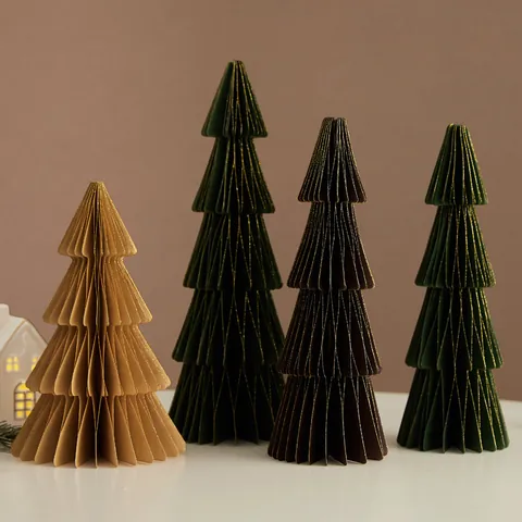Arbre de Noël en Papier Minimaliste Ornement de Bureau Ensemble d'Arbres de Noël en Papier Nid d'Abeille Pliables pour Décoration de Table