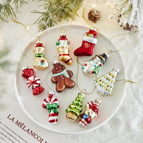 Hand Painted Glass Christmas Ornament Set Santa Claus Snowman Tree Hanging Pendants For Holiday Decor Window Christmas Tree Decoration