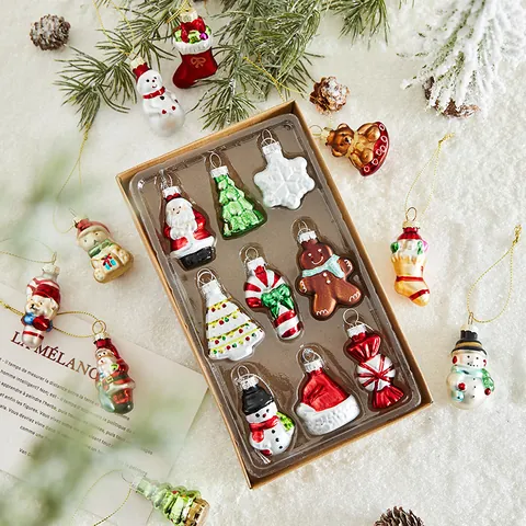 Christmas Glass Ornament Set Hand Painted Santa Claus Snowman Gingerbread Man Hanging Decor For Xmas Tree Home Holiday Decoration