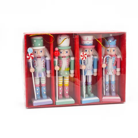 4-delige Set Kerst Houten Notenkraker Ornamenten Macaron Snoep Serie Notenkraker Figuren Kerstboom Hangende Hangers Vakantie Feest Huisdecoratie