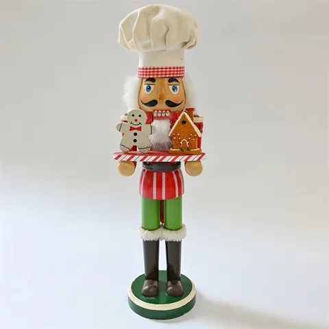 Wooden Nutcracker Chef Figure Soldier Puppet Christmas Decoration Hand Painted Festive Home Desktop Ornament Holiday Gift