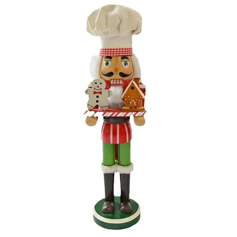 Wooden Nutcracker Chef Figure Soldier Puppet Christmas Decoration Hand Painted Festive Home Desktop Ornament Holiday Gift