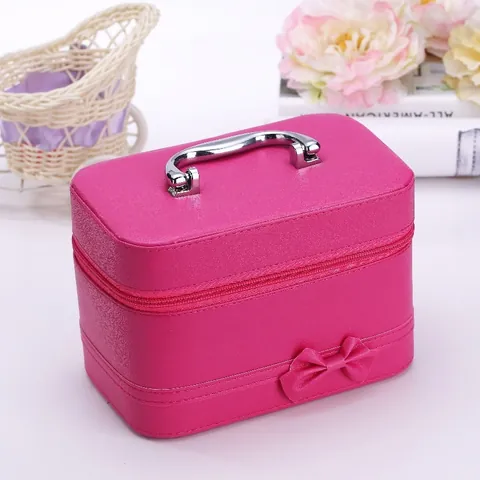 Large Capacity Makeup Case PU Leather Cosmetic Bag With Bowknot Decoration Metal Handle Korean Fashion Toiletries Storage Box For Women