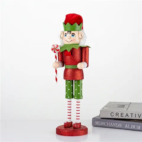 Traditional Wooden Christmas Nutcracker Elf Desktop Decoration Red Green Hand Painted Nutcracker Figurine Holiday Ornament