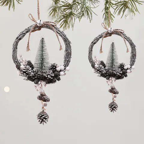 Colgante de Guirnalda de Piñas de Navidad Mini Árbol de Navidad Artificial Adorno Colgante para el Hogar Interior Fiesta Decoración