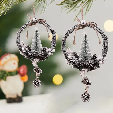 Colgante de Guirnalda de Piñas de Navidad Mini Árbol de Navidad Artificial Adorno Colgante para el Hogar Interior Fiesta Decoración