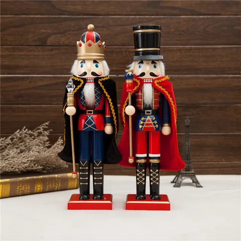 European Vintage Wooden Nutcracker Soldier King Puppet Hand Painted Christmas Desktop Decoration Ornament Festive Home Decor Gift