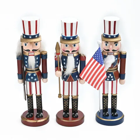 Wooden American Soldier Nutcracker Figurine 25cm Uncle Sam Style Stars and Stripes Christmas Decoration Festive Home Ornament