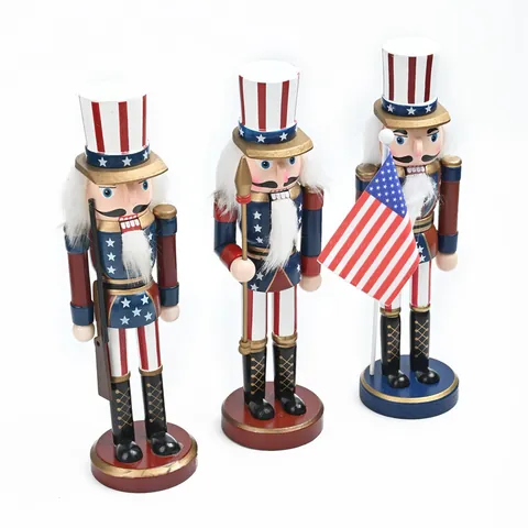 Wooden American Soldier Nutcracker Figurine 25cm Uncle Sam Style Stars and Stripes Christmas Decoration Festive Home Ornament