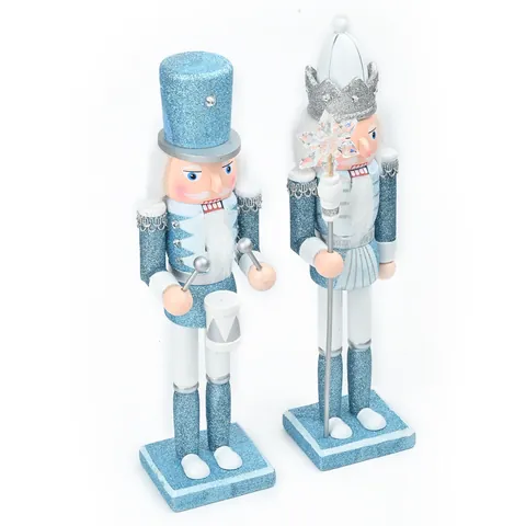 30cm Blue Christmas Nutcracker Soldier Wood Puppet Glitter Soldier King Drummer Nutcracker Desktop Ornament Holiday Decor