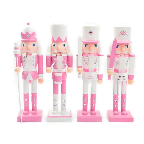 European Pink Series Wood Nutcracker Soldier Figurine 38CM Christmas New Year Desktop Ornament For Home Decor With Rhinestone Accents
