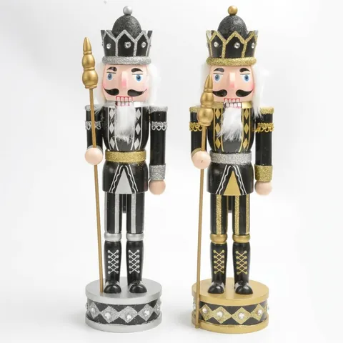 Wooden Nutcracker Soldier Puppet Christmas Decor King Figure With Spear Glitter Crown Tabletop Ornament Holiday Gift