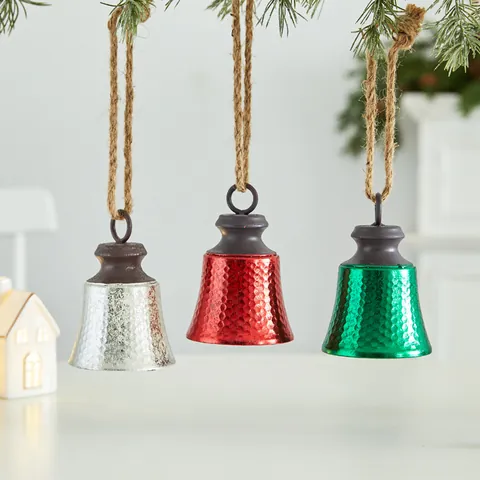 Vintage Iron Christmas Bell Hanging Ornament Hammered Texture Metal Bell For Tree Fireplace Home Holiday Party Decoration