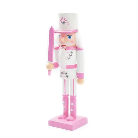 European Pink Series Wood Nutcracker Soldier Figurine 38CM Christmas New Year Desktop Ornament For Home Decor With Rhinestone Accents