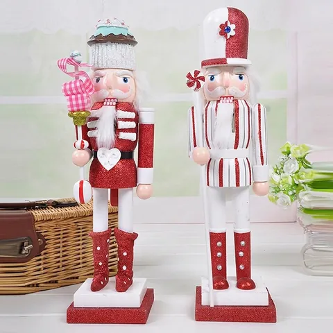 Classical Wooden Nutcracker Soldier Puppet Painted Candy Cake Theme Glitter Soldier Ornament Christmas Gift Home Decor