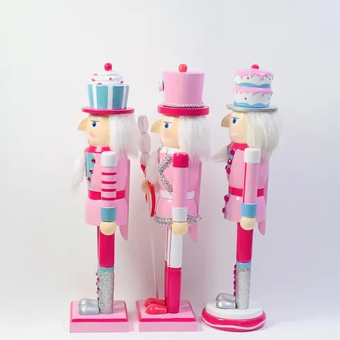 Pink Sweets Theme Wooden Nutcracker Soldier Puppet Hand Painted Dessert Style Christmas Party Desktop Decor Ornament