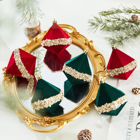 Flocked Christmas Tree Hanging Ornaments Velvet Reindeer Xmas Hat Gift Box Wreath Shape Festive Party Holiday Home Decor Ornaments