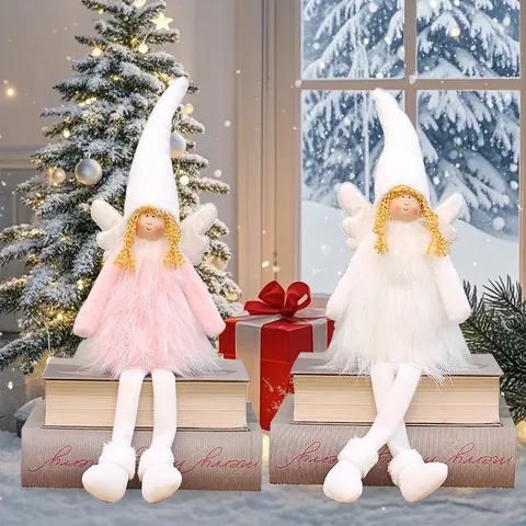 Christmas Angel Doll Plush Wings Long Leg Decor Ornaments For Home Hotel Mall Window Scene Layout Festive Gift