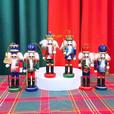 Juego de 6 Cascanueces de Madera Maciza de 13cm Adornos de Soldado Estilo Ceremonial Americano Figuras en Miniatura Pintadas a Mano para Decoración de Navidad