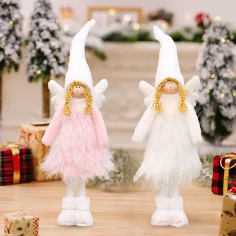 Christmas Angel Doll Plush Wings Long Leg Decor Ornaments For Home Hotel Mall Window Scene Layout Festive Gift