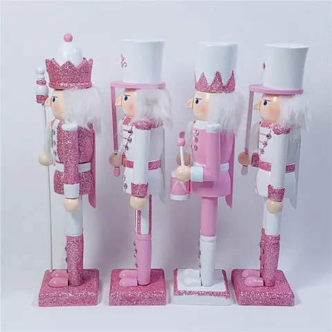 Schiaccianoci Soldato Rosa Taglia Media Re in Legno Tamburino Spada Ornamento Natale Capodanno Casa Decorazione Tavola Regalo Festivo