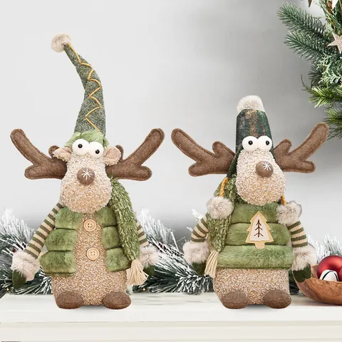 Christmas Reindeer Plush Doll Ornament Festive Top Hat Deer Figurine For Xmas Party Home Tabletop Decoration Site Layout New