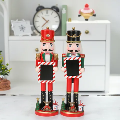 38cm Classic Wooden Nutcracker Soldier Puppet Christmas Ornament With Picture Frame Base Decoration For Home Festive Gift