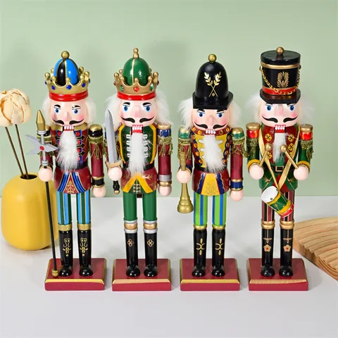 30CM Wooden Nutcracker Soldier Figurine Hand Painted Traditional Christmas Ornament Soldier With Spear Sword Horn Drum Home Gift