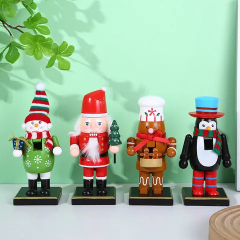 16cm Wooden Christmas Nutcracker Ornament Fat Santa Penguin Snowman Gingerbread Man Figurine Holiday Tabletop Decoration