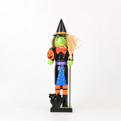 Halloween Nutcracker Wooden Soldier Statue Ornament Vampire Witch Skull Pumpkin Man Hand Painted Spooky Festive Desktop Decoration Gift