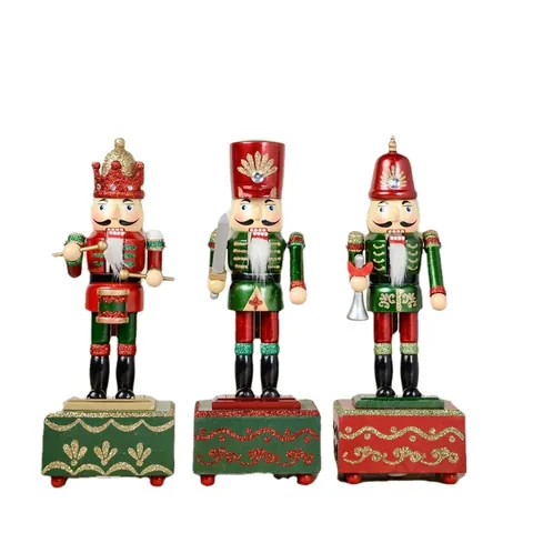 Wooden Nutcracker Music Box Soldier Drummer Holding Sword Hand Painted Christmas Decor Holiday Gift European Style Nutcracker Doll