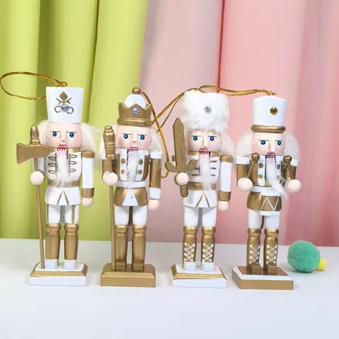 Oro Blanco Soldado Cascanueces Adornos Árbol de Navidad Decoraciones Colgantes Fiesta de Navidad Hogar Decor Figuras Soldado