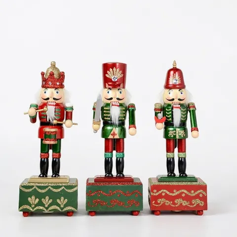 Wooden Nutcracker Music Box Soldier Drummer Holding Sword Hand Painted Christmas Decor Holiday Gift European Style Nutcracker Doll