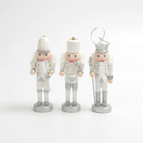 Soldado Cascanueces de Madera Blanco Plata Decoración Colgante Adornos de Árbol de Navidad Artículos de Fiesta Decoración de Hogar