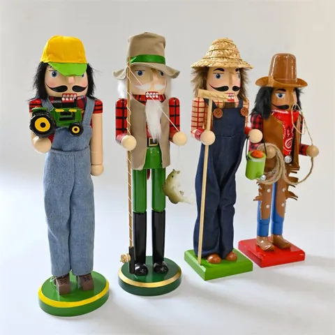 American Country Style Wooden Nutcracker Soldier Ornament Fisherman Cowboy Gardener Driver Desktop Figurine Christmas Gift
