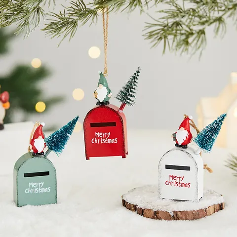 Christmas Iron Mailbox Ornament Festive Gnome Santa Figurine Tabletop Hanging Decor Vintage Metal Mailbox Xmas Party Decorations