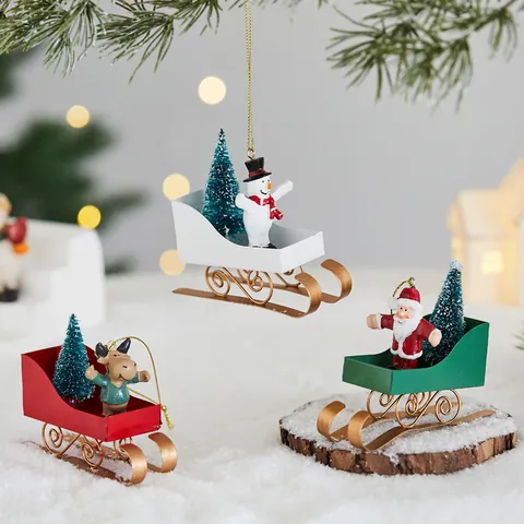 Kerstboomversiering Ijzer Metaal Kerstman Rendier Sneeuwpop Vliegtuig Brievenbus Parachute Feestelijke Decoratie Voor Huis