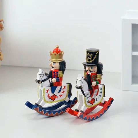 Wooden Nutcracker Rocking Horse Soldier Puppet Figurine Hand Painted Desktop Ornament Creative Christmas Home Decoration