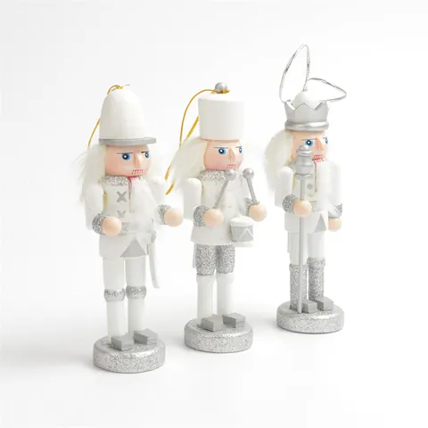 Soldado Cascanueces de Madera Blanco Plata Decoración Colgante Adornos de Árbol de Navidad Artículos de Fiesta Decoración de Hogar