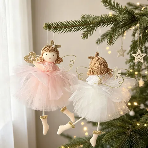 Bos Stijl Ballet Engel Kerst Hangend Ornament Tule Tutu Rok Metalen Vleugels Zachte Feestelijke Boom Decor Voor Etalage
